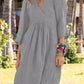 Women's Cotton and Linen Half Sleeve V-neck Loose Casual Pocket Dress