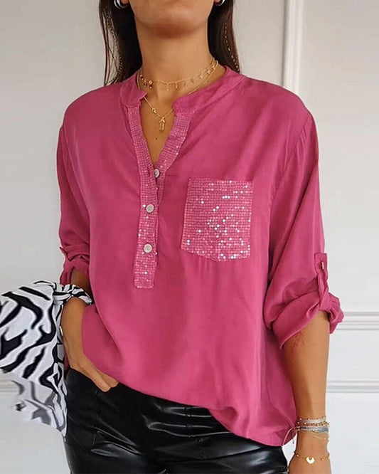 ⏳Limited Sale 49% OFF🌸Women's Sequin Patchwork V-neck Shirt