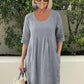 Solid Color Cotton Linen Pockets Tunic Midi Dress