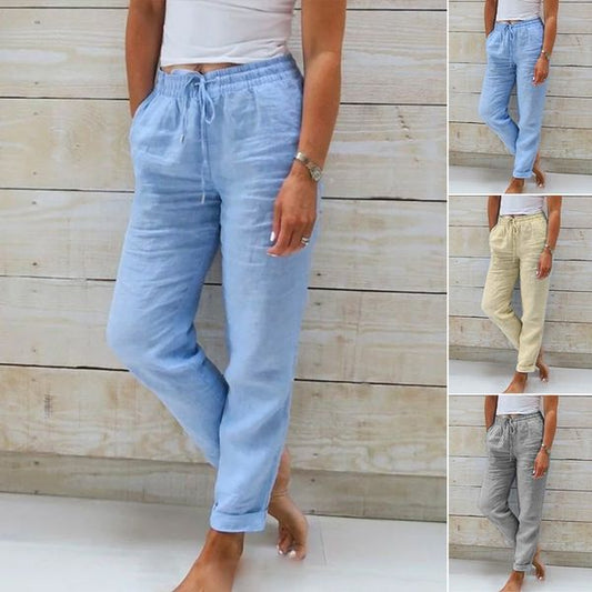 Women's  Elastic Waist Cotton Linen Wide Leg Pants🥰