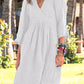 Women's Cotton and Linen Half Sleeve V-neck Loose Casual Pocket Dress