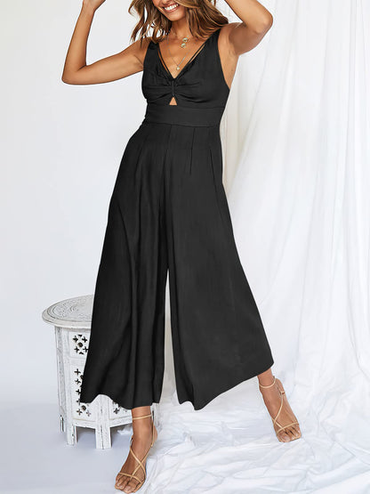 💃💐V Neck Cutout High-Waist Jumpsuits🌺