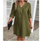 Casual V-neck Half-zip Solid Color Dress