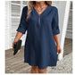 Casual V-neck Half-zip Solid Color Dress