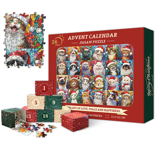 Happy Christmas Cats Advent Calendar Jigsaw Puzzle 1000 Pieces