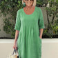 Solid Color Cotton Linen Pockets Tunic Midi Dress