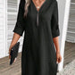 Casual V-neck Half-zip Solid Color Dress