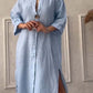 Casual Breathable 3/4 Sleeves V Neck Solid Color Dress