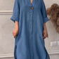 Casual Breathable 3/4 Sleeves V Neck Solid Color Dress