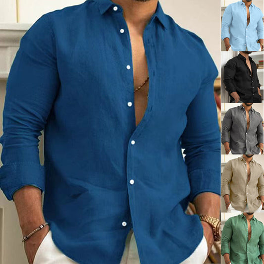 Men's Cotton Linen Solid Color Shirt（🔥Limited Time Offer）FREE SHIPPING