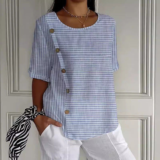 Casual Short Sleeve Striped Bottom Shirt