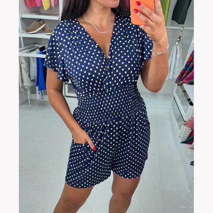 💕SUMMER SALE 49% OFF💕Polka Dot V-Neck One-piece Shorts Jumpsuit