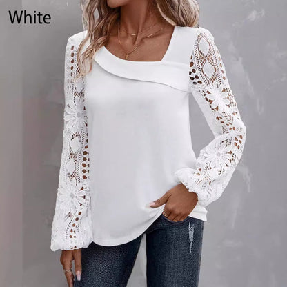 Women's Cutout Lace Patchwork Long-Sleeve Top