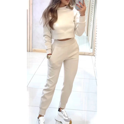 Women's High Collar Sweatshirt and Pants with Cuffs 2 Piece Set